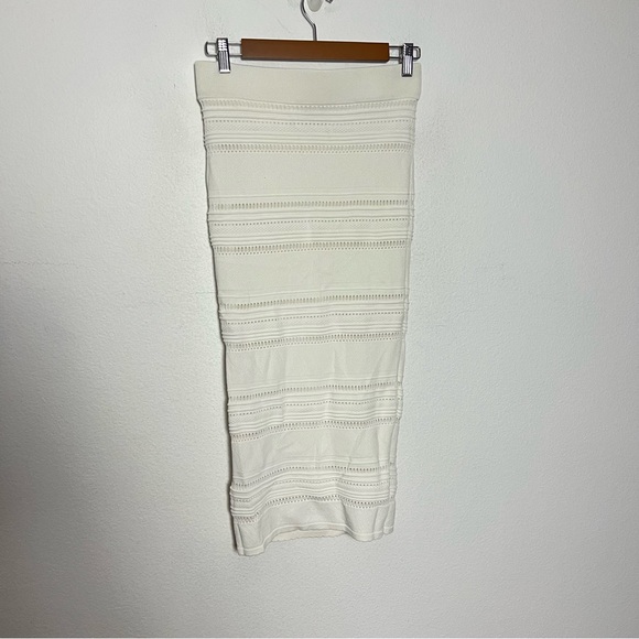 Torn by Ronny Kobo Pointelle Knit Bodycon Pencil Midi Skirt Ivory Size Medium - Picture 7 of 8